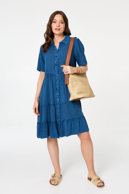 Tiered 1/2 Sleeve Knee Length Dress