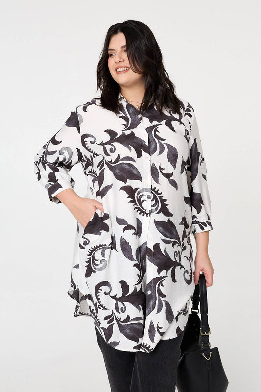 Curve Printed Relaxed Midi Shirt Dress