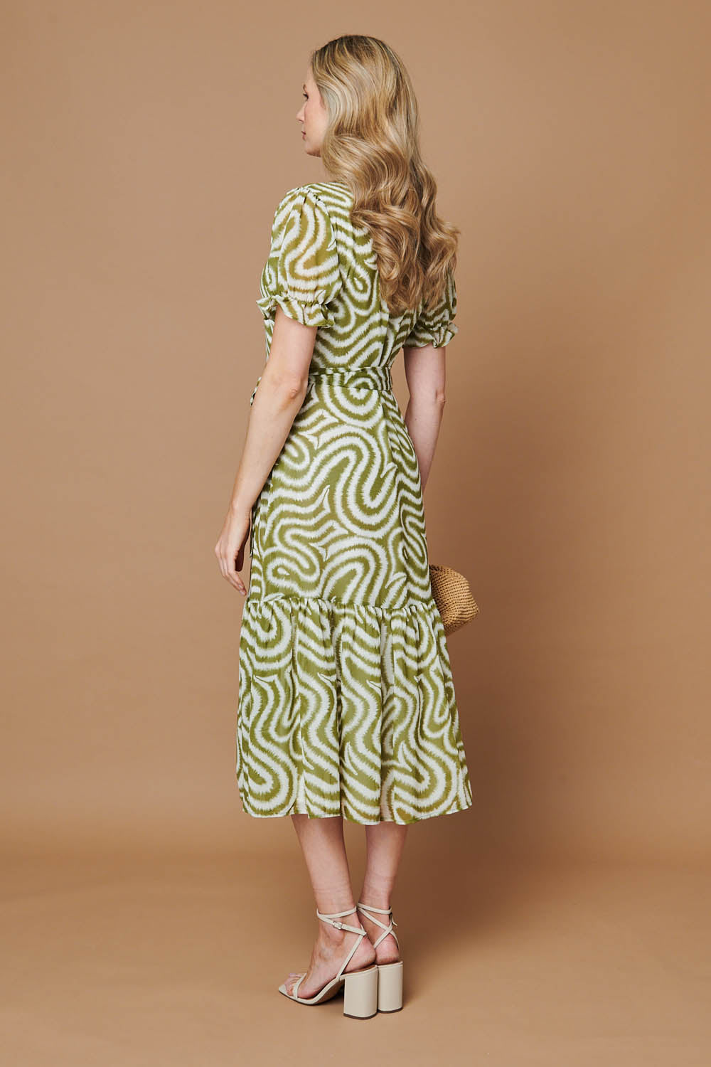 Printed Short Sleeve Midi Shirt Dress