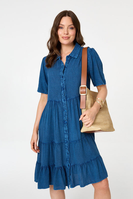 Tiered 1/2 Sleeve Knee Length Dress