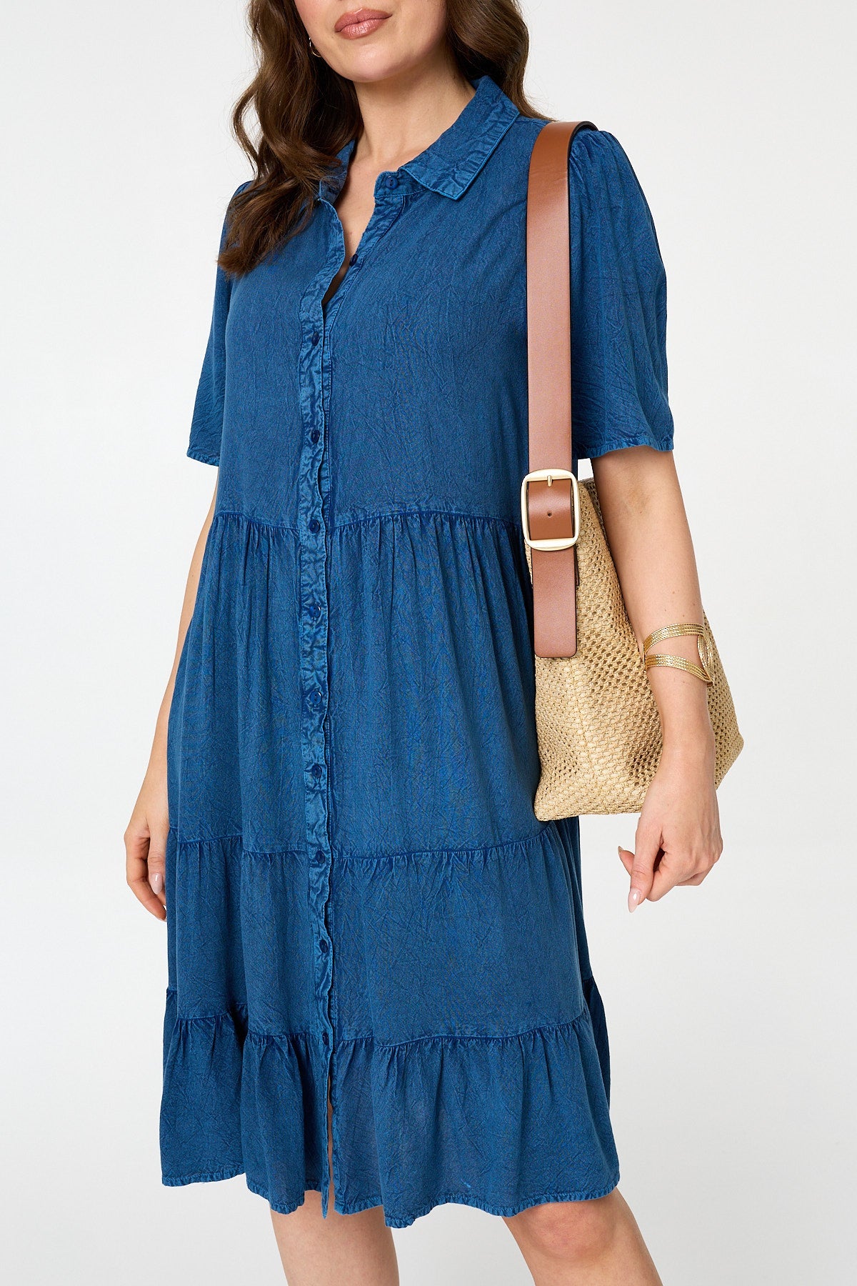 Tiered 1/2 Sleeve Knee Length Dress