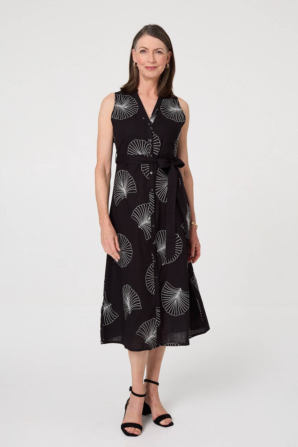 Embroidered Sleeveless Midi Shirt Dress