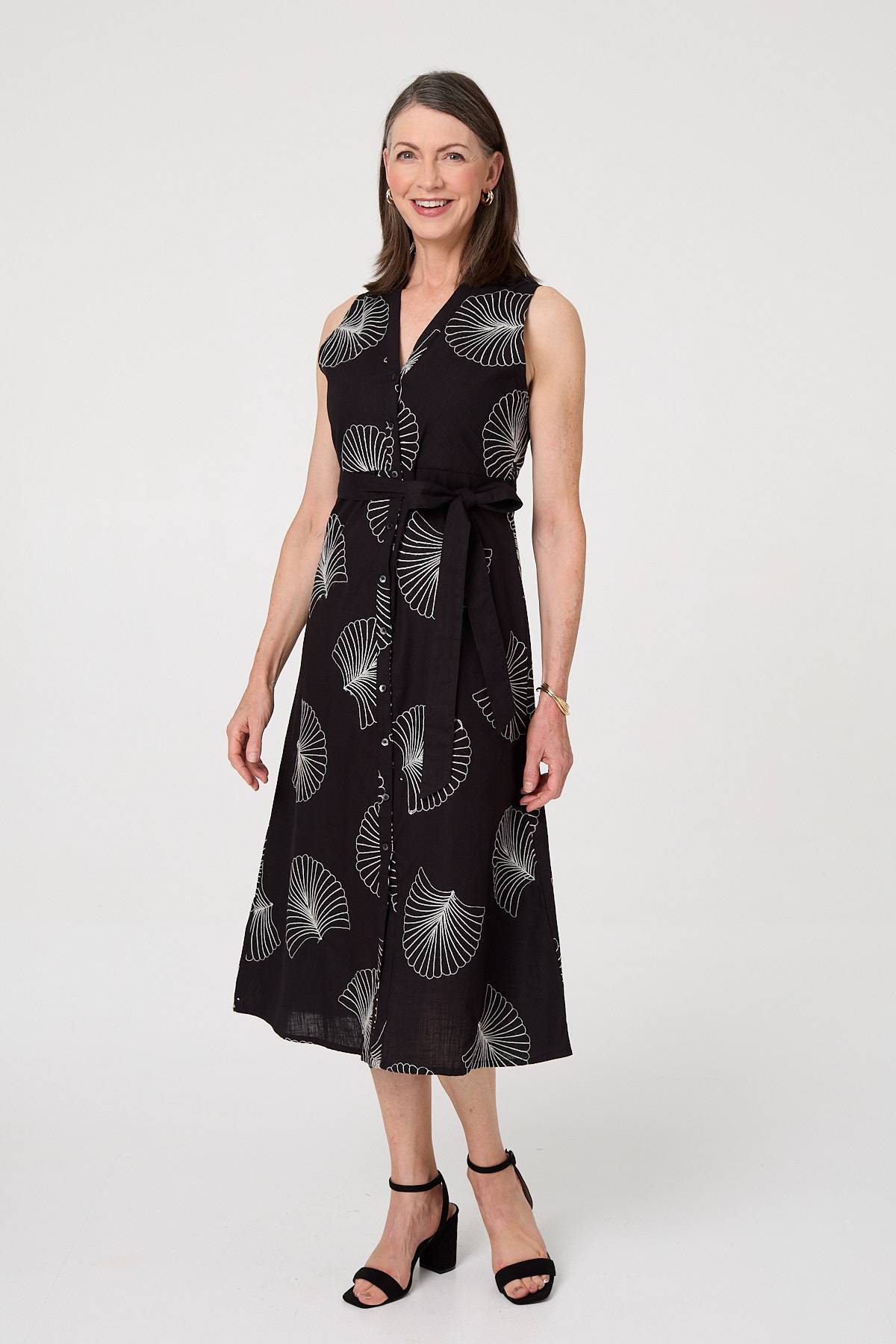 Embroidered Sleeveless Midi Shirt Dress
