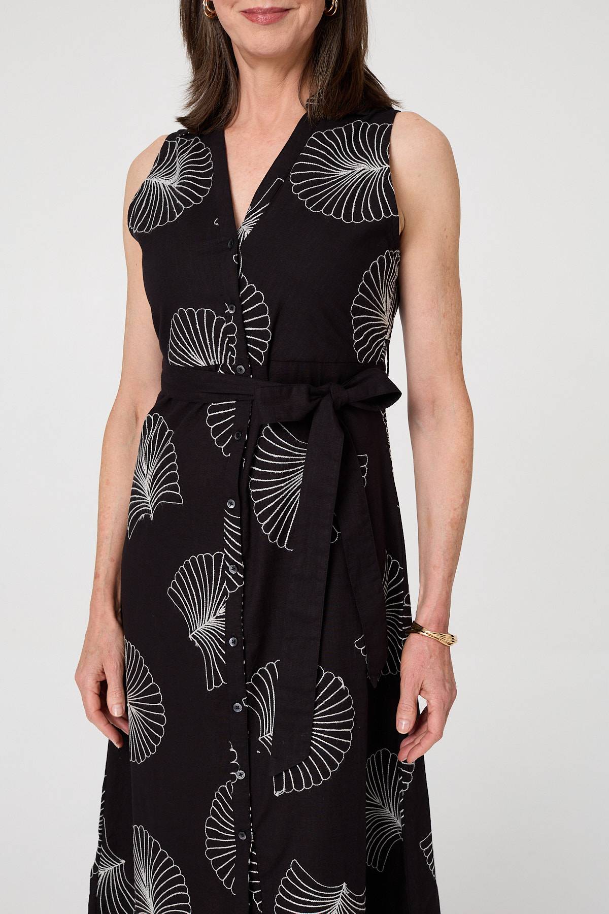 Embroidered Sleeveless Midi Shirt Dress
