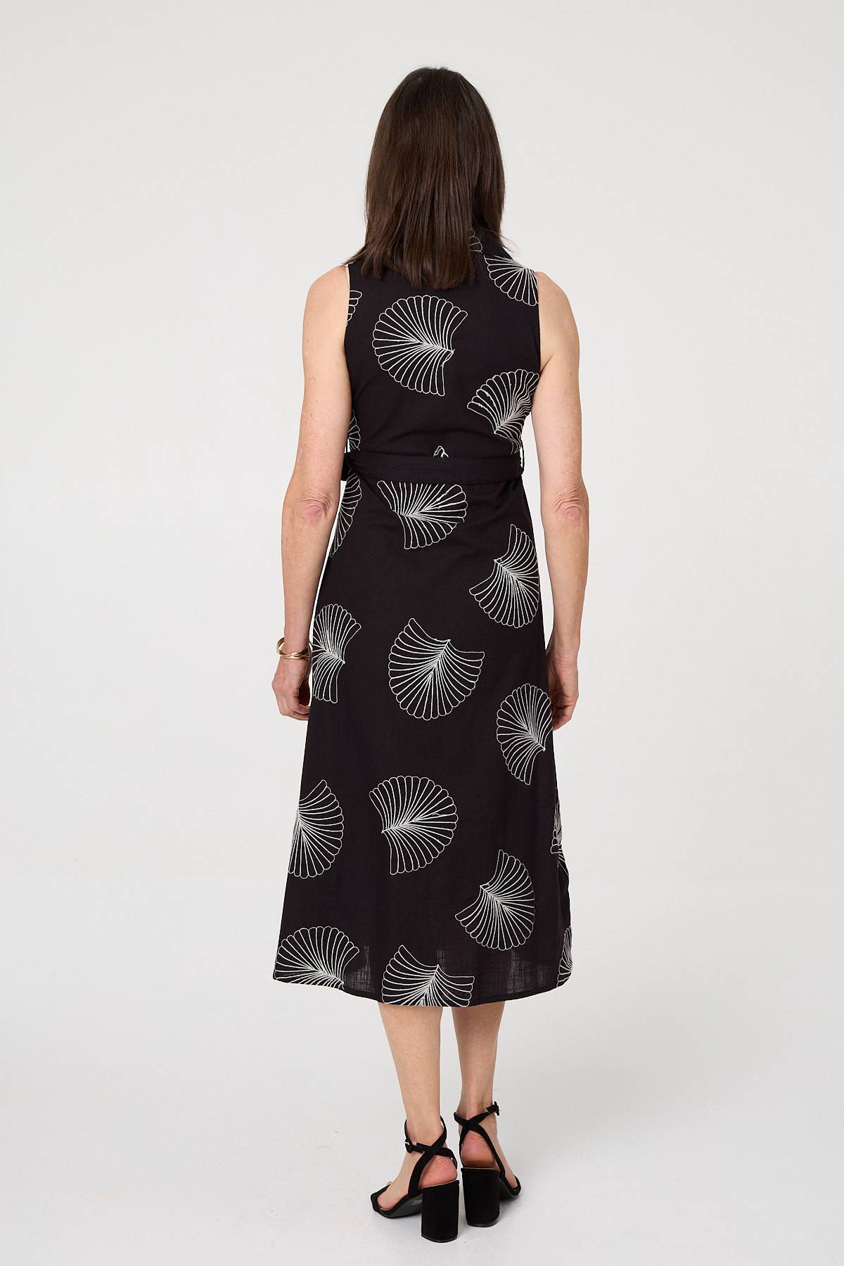 Embroidered Sleeveless Midi Shirt Dress