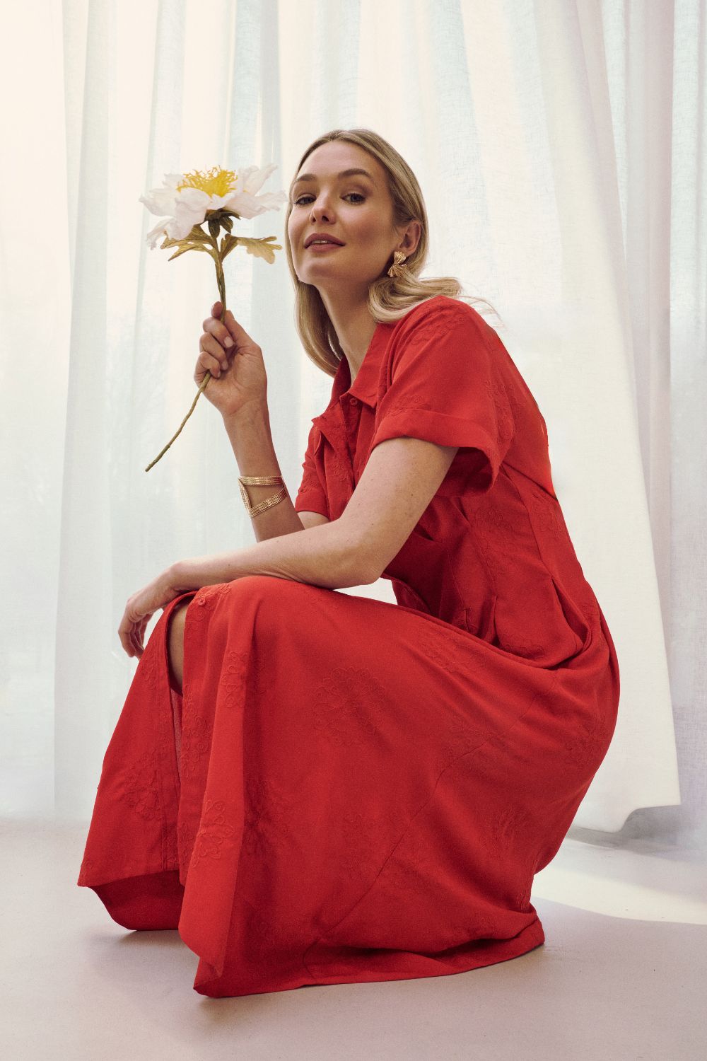 Short Sleeve Flared Midi Shirt Dress