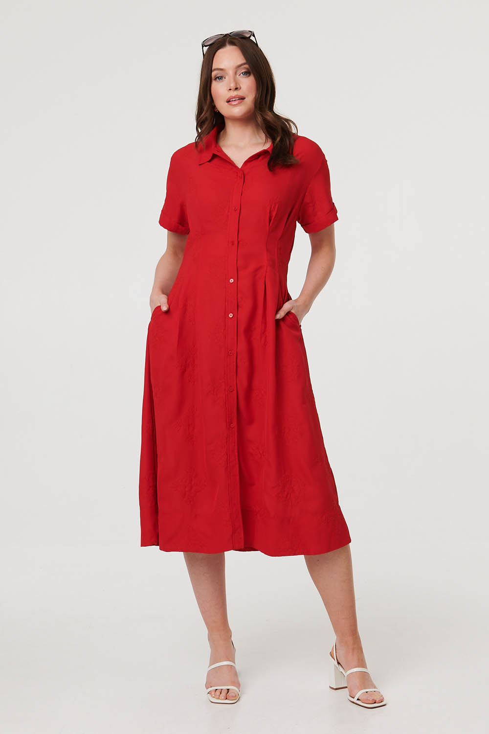 Short Sleeve Flared Midi Shirt Dress