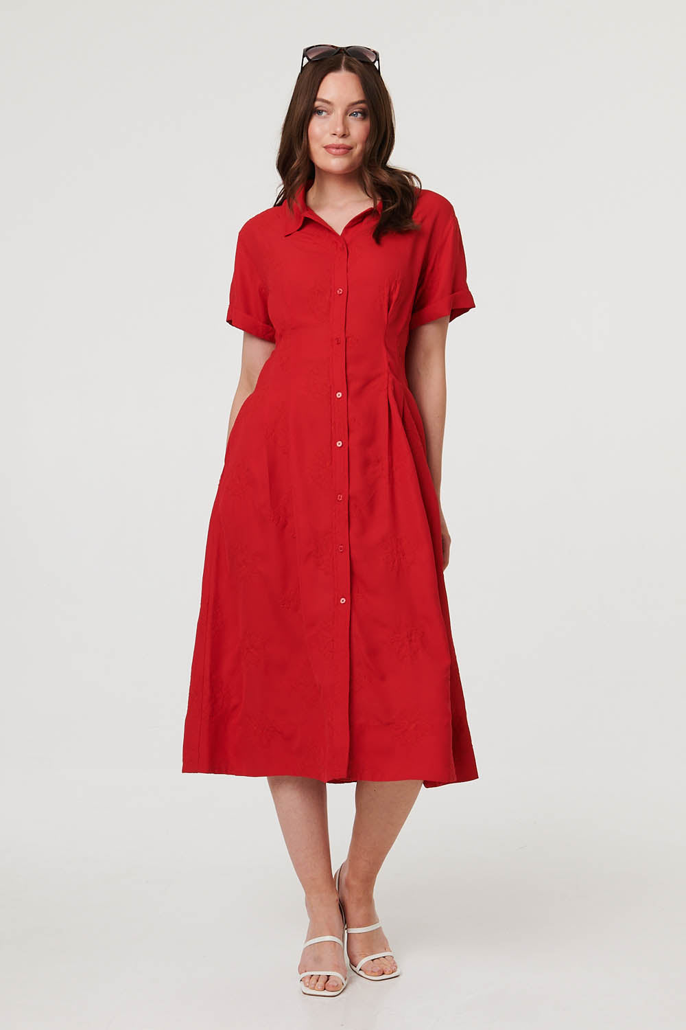 Short Sleeve Flared Midi Shirt Dress