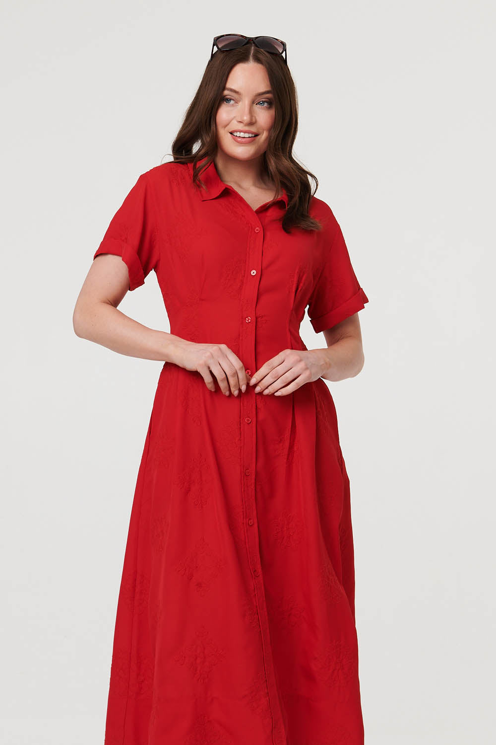 Short Sleeve Flared Midi Shirt Dress