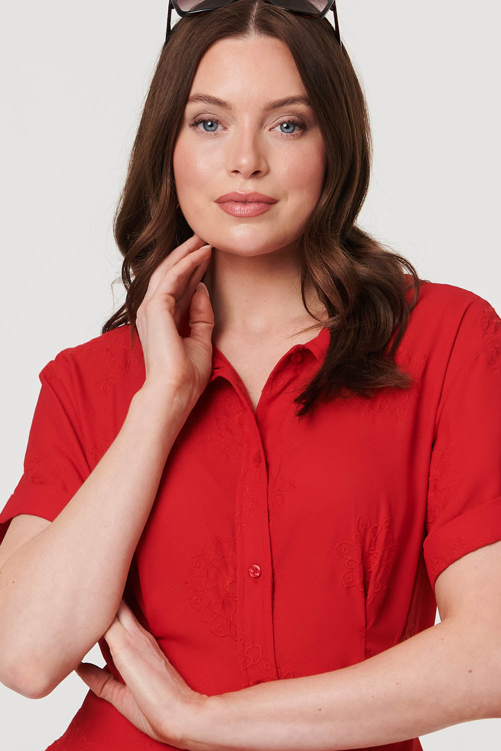 Short Sleeve Flared Midi Shirt Dress