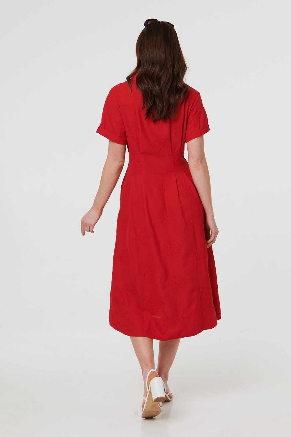 Short Sleeve Flared Midi Shirt Dress