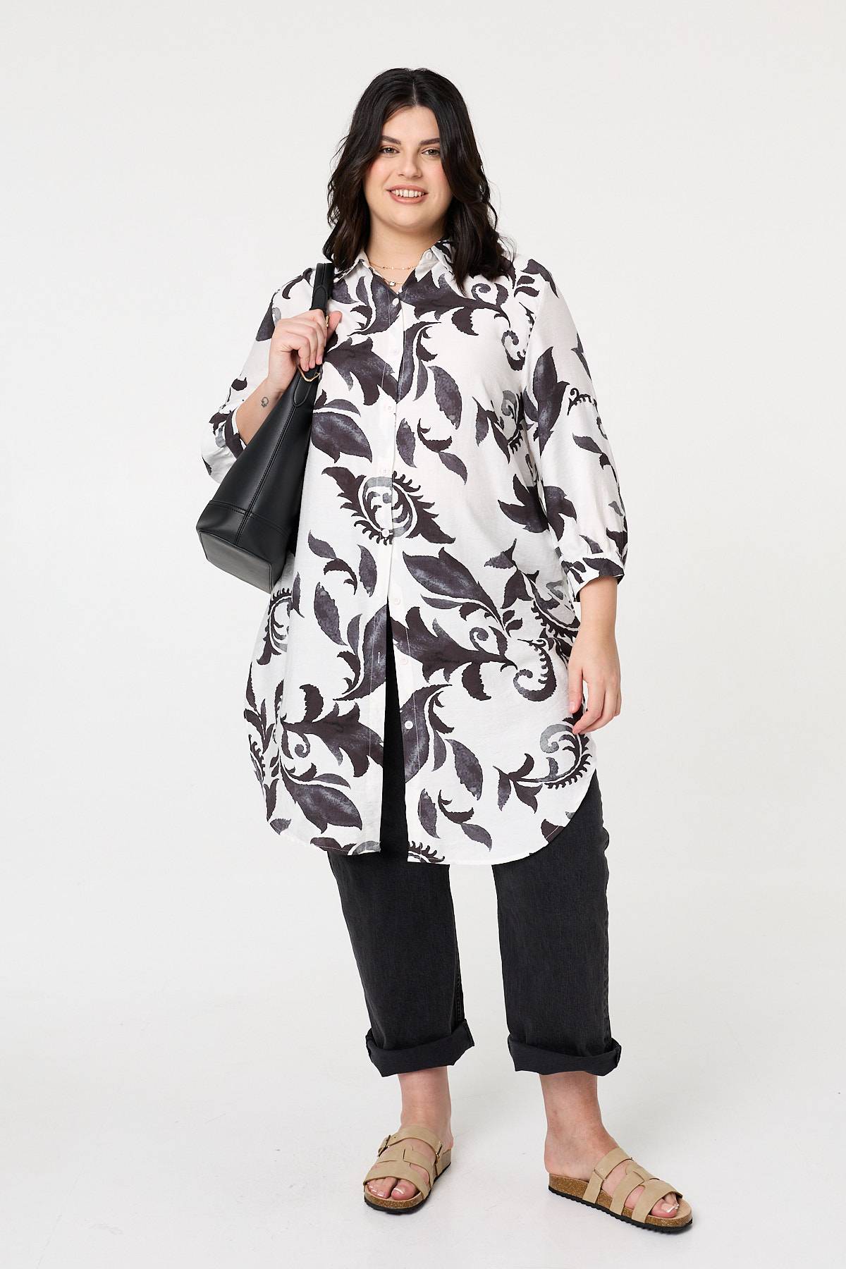 Curve Printed Relaxed Midi Shirt Dress