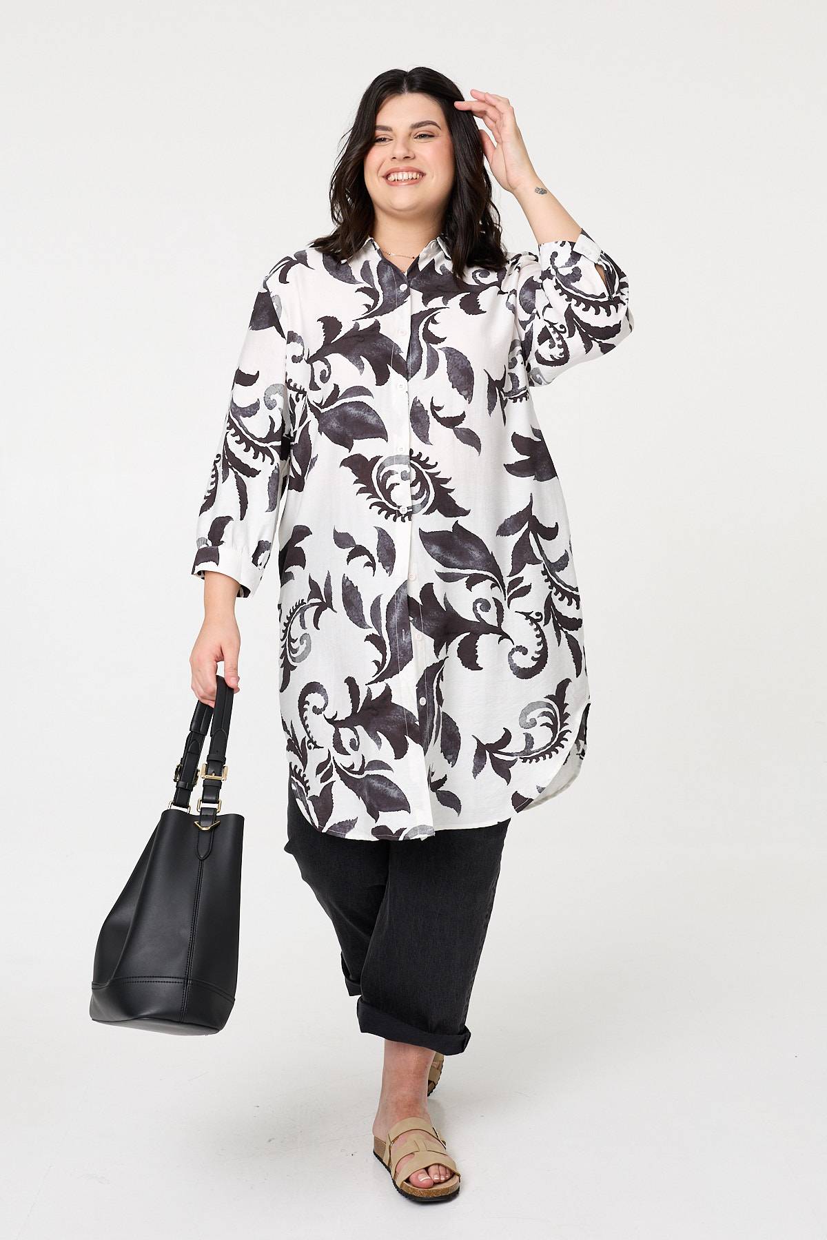 Curve Printed Relaxed Midi Shirt Dress