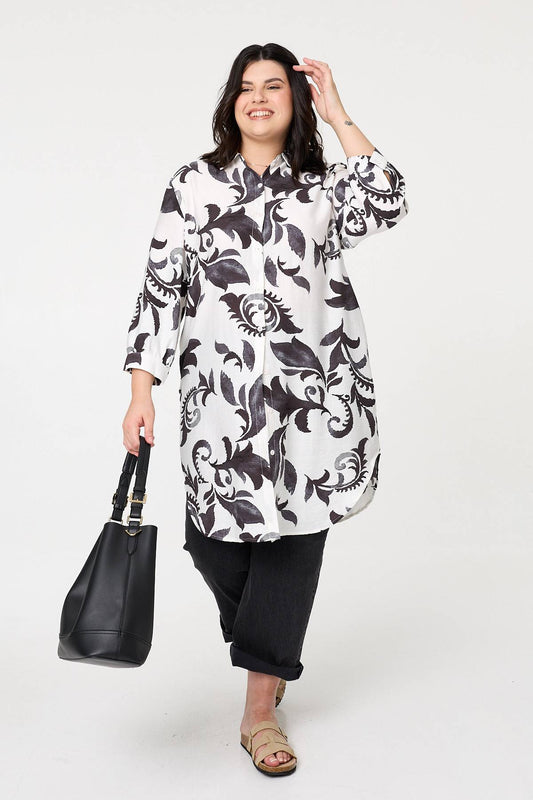 Curve Printed Relaxed Midi Shirt Dress