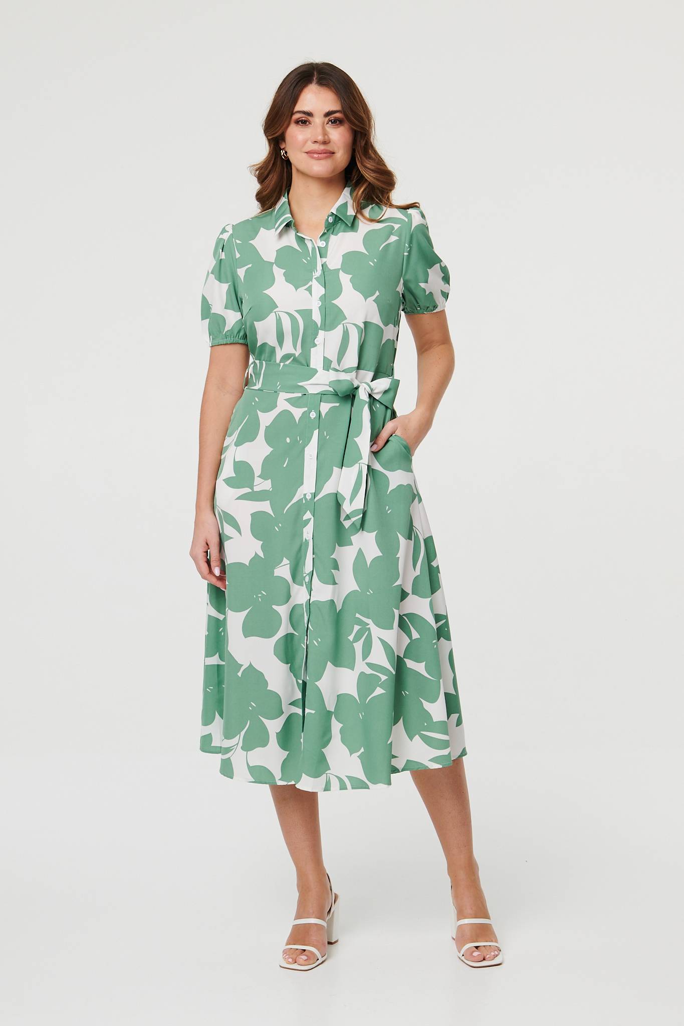 Abstract Floral Tie Waist Midi Dress
