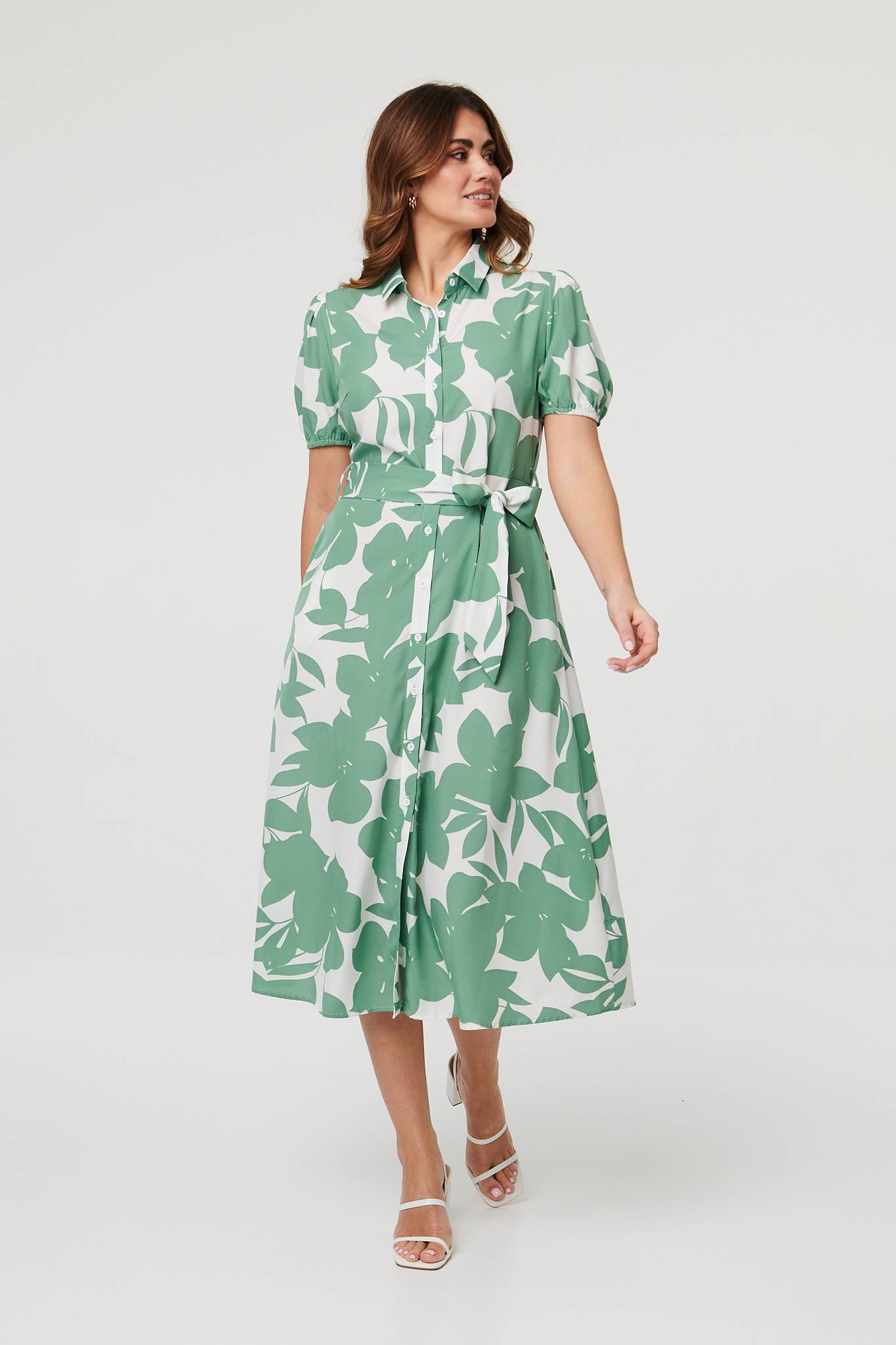 Abstract Floral Tie Waist Midi Dress
