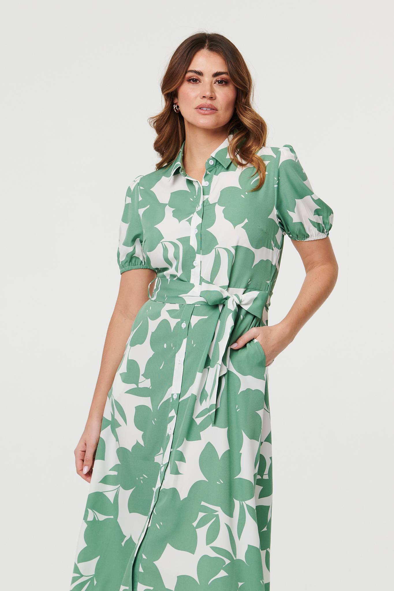 Abstract Floral Tie Waist Midi Dress