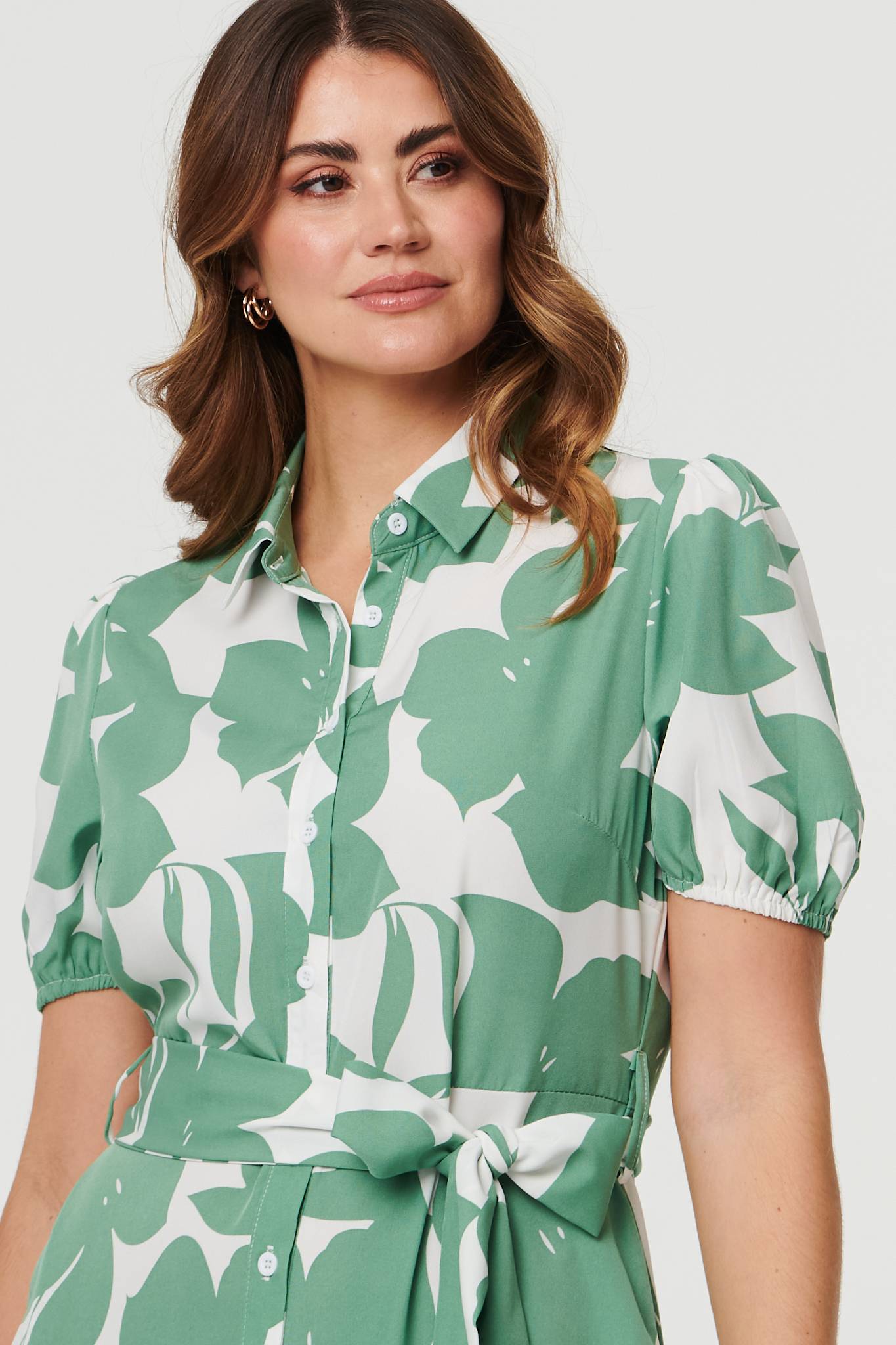 Abstract Floral Tie Waist Midi Dress