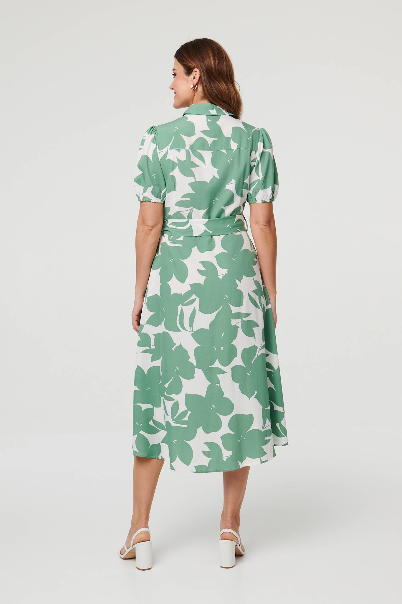 Abstract Floral Tie Waist Midi Dress