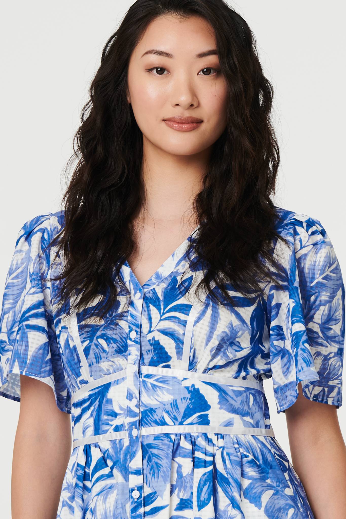 Leaf Print 1/2 Sleeve Tiered Midi Dress