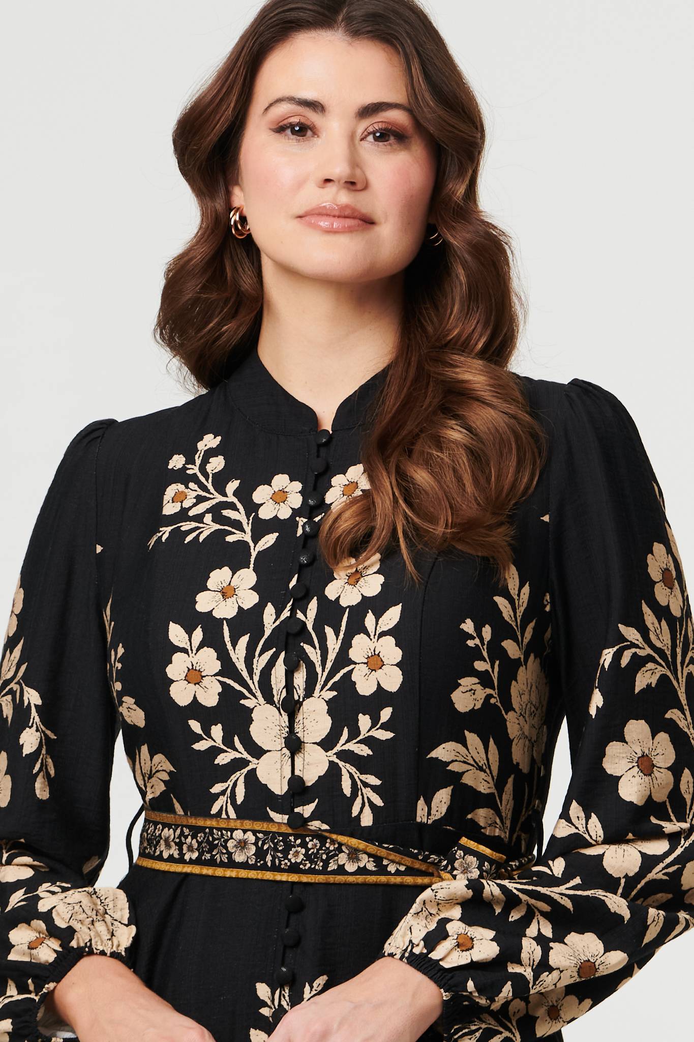 Floral Tie Waist A-Line Knee Length Dress