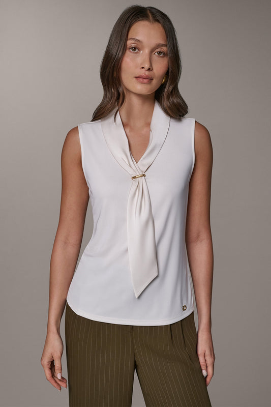 SLEEVELESS SCARF NECK BLOUSE