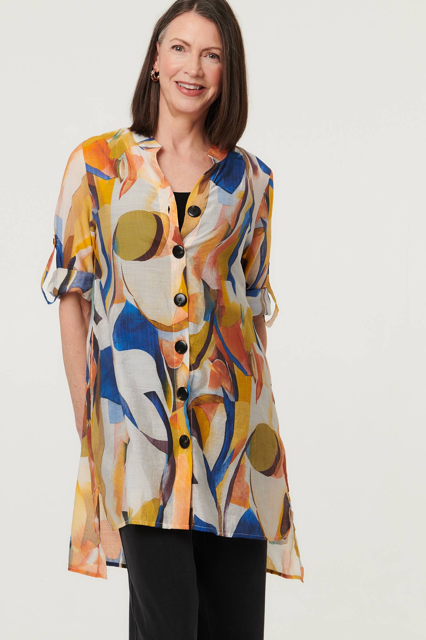 Abstract Long Sleeve Longline Shirt