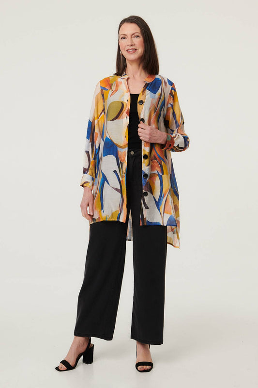 Abstract Long Sleeve Longline Shirt