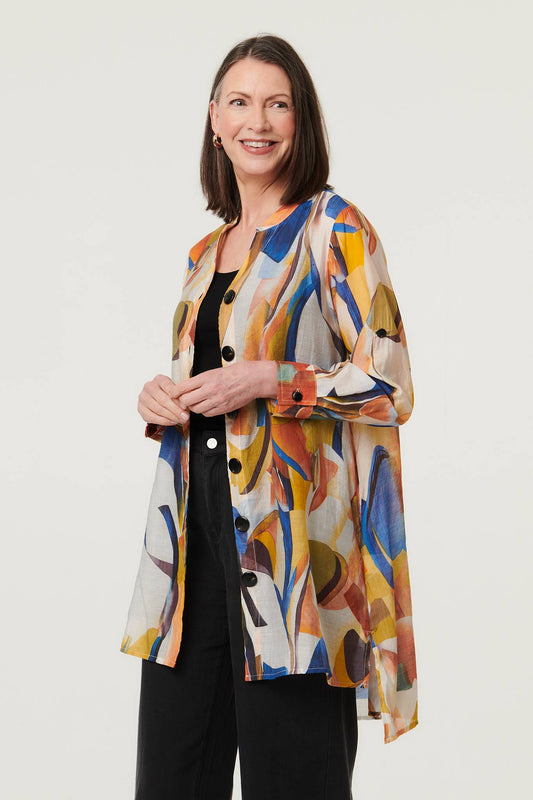 Abstract Long Sleeve Longline Shirt