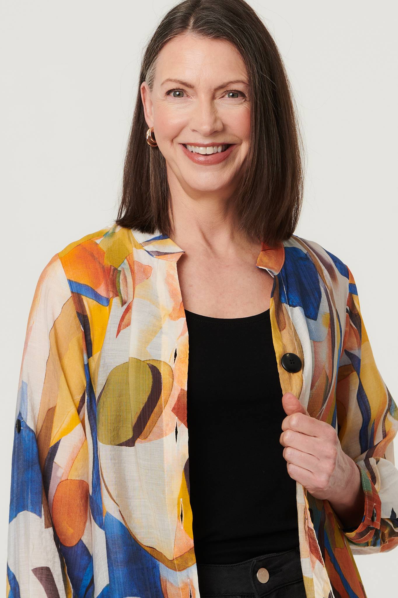 Abstract Long Sleeve Longline Shirt