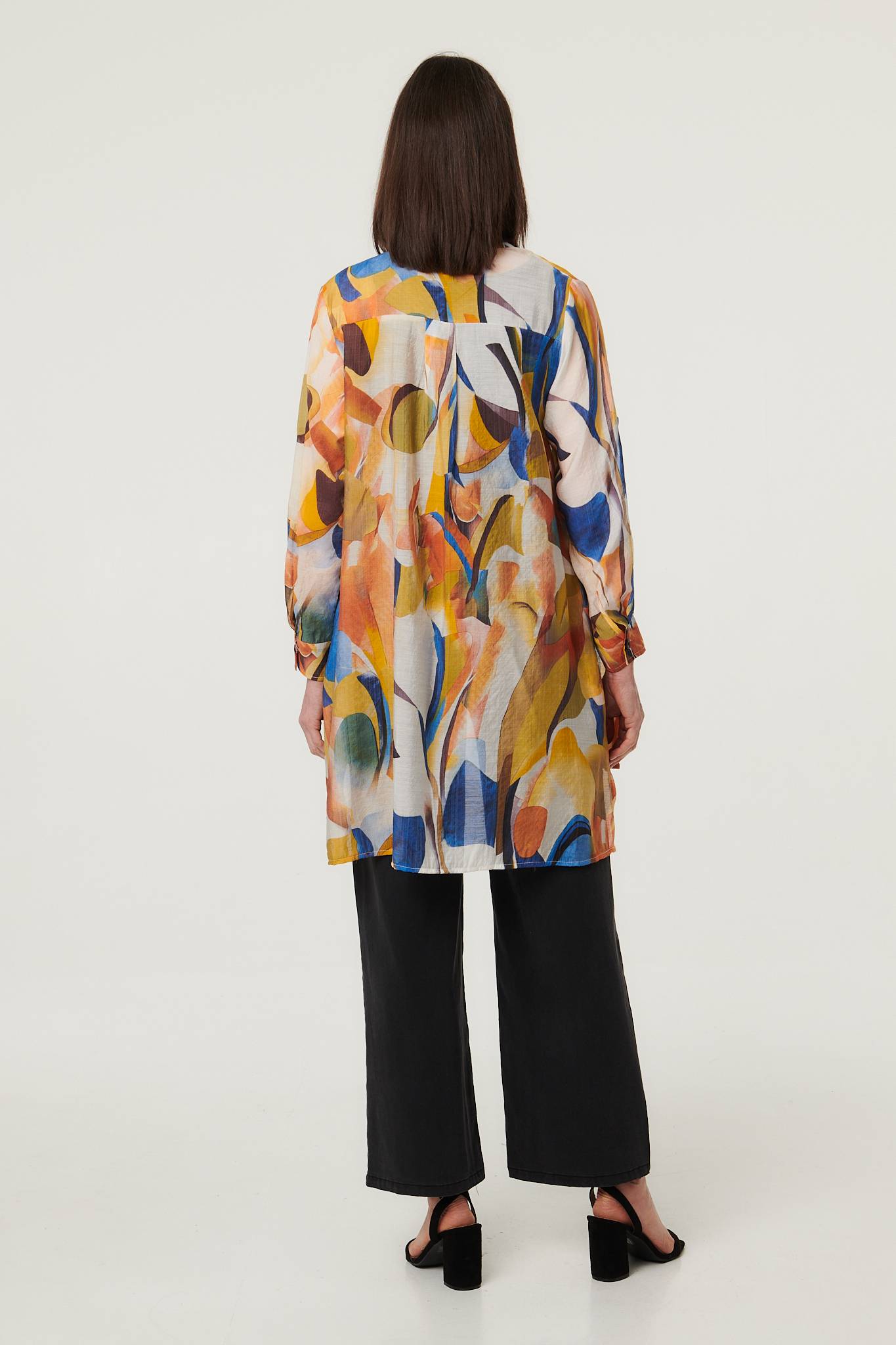 Abstract Long Sleeve Longline Shirt