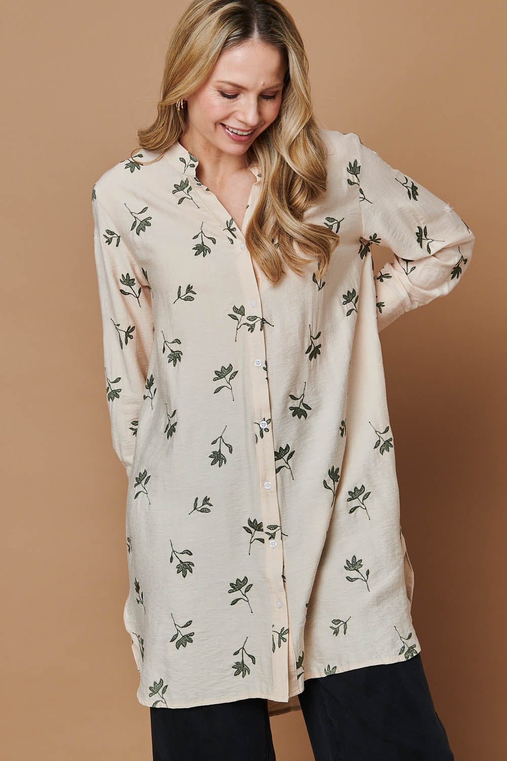 Floral Long Sleeve Casual Longline Shirt